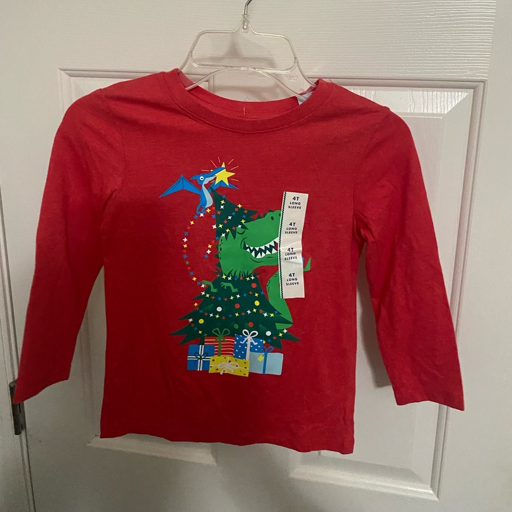 Cat & Jack T Shirt Boys 4T L/S Christmas Dinosaur Tetradactyl Graphic NWT